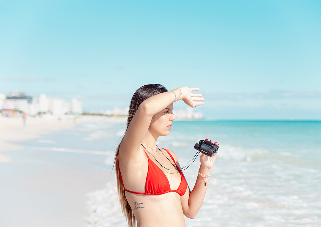 beach beauty bikini Brazilian miami model portrait red swimwear woman