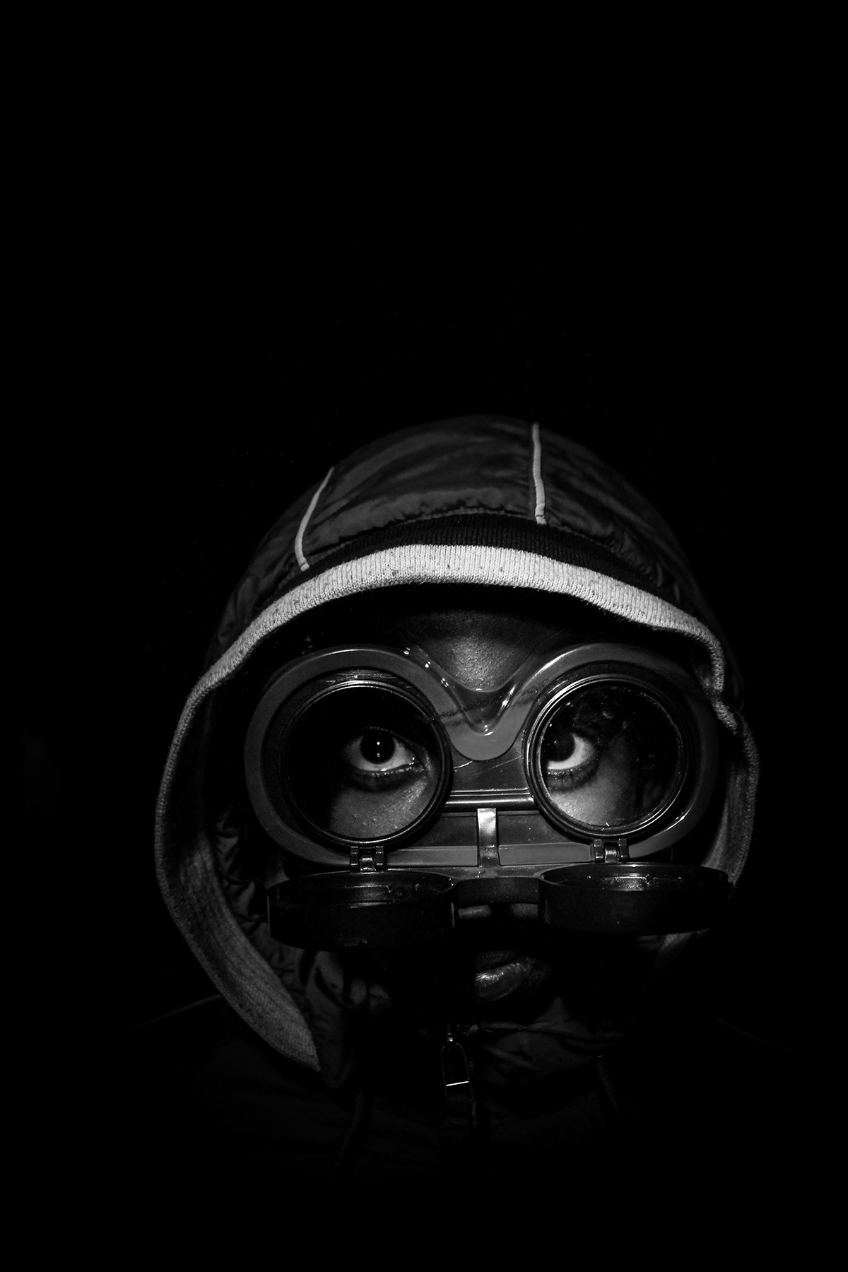 conceptual gas masks lighting monochrome black and white Portraiture