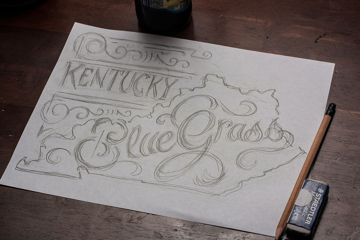 americana art Kentucky bluegrass block print linocut