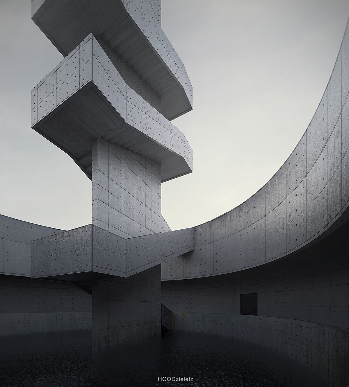 architecture arch crematory visualization Brutalism concrete beton