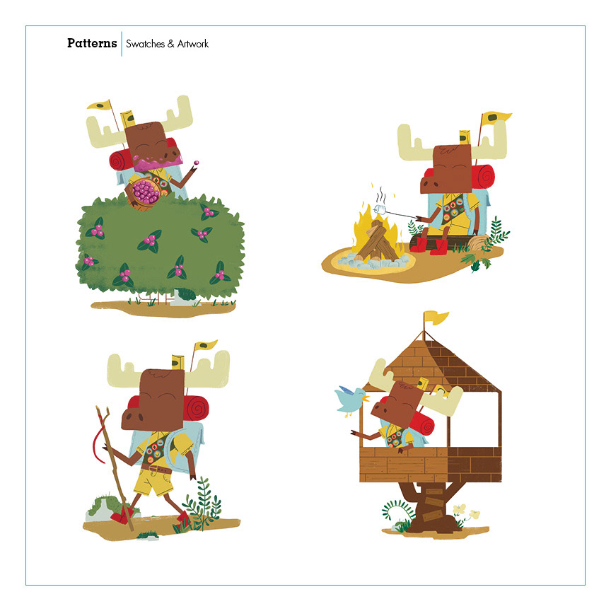 children Childrenswear moose BOY SCOUTS forest animals pattern design Character mock-up digital Repeat Pattern