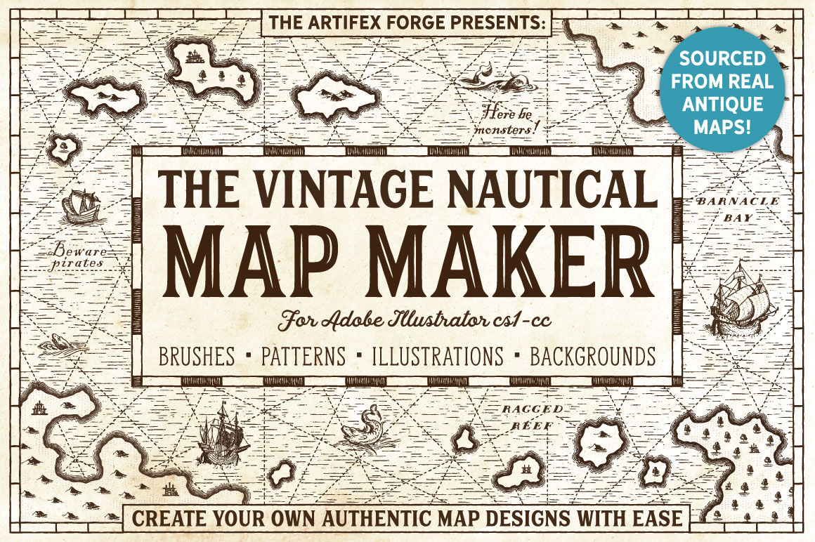 nautical vintage map Illustrator vector maps pirate