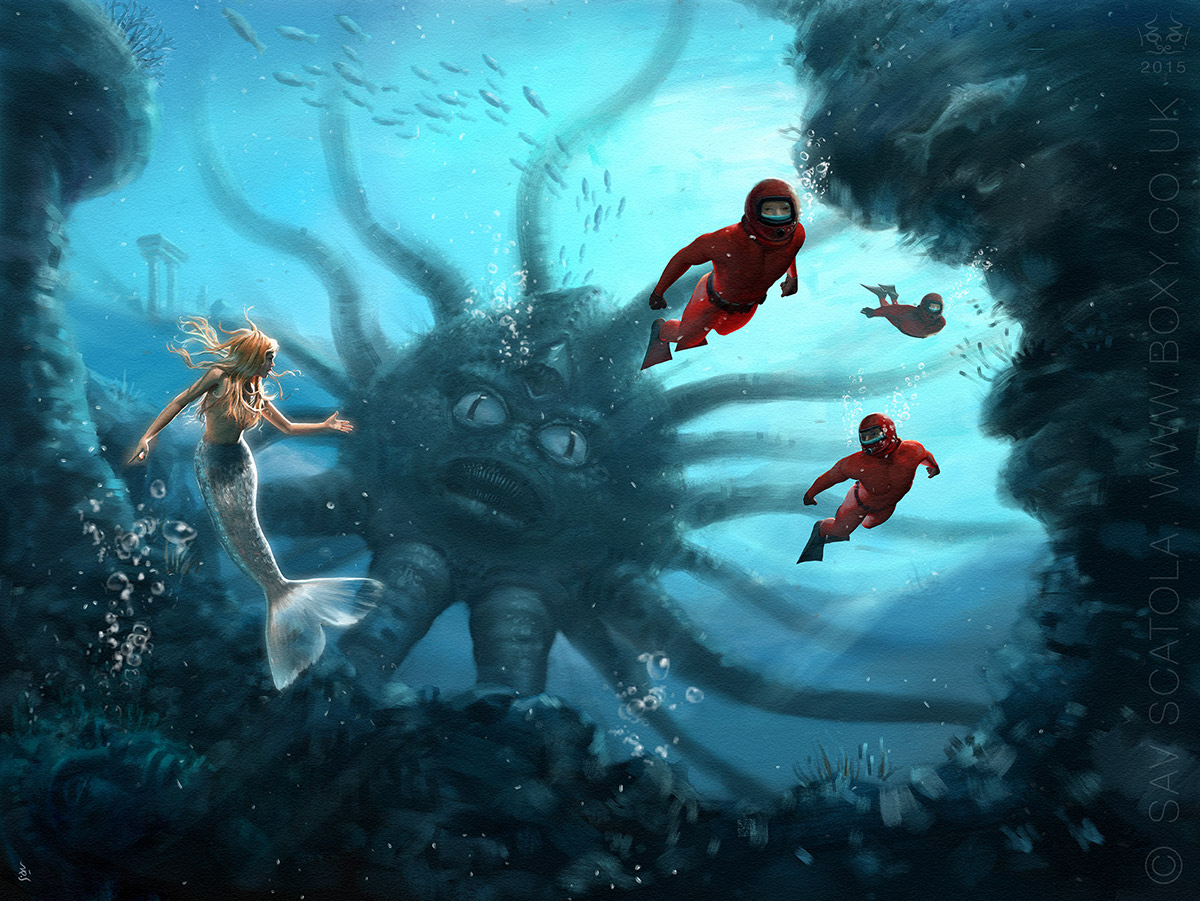 mermaid underwater Deep Sea Divers monster fantasy