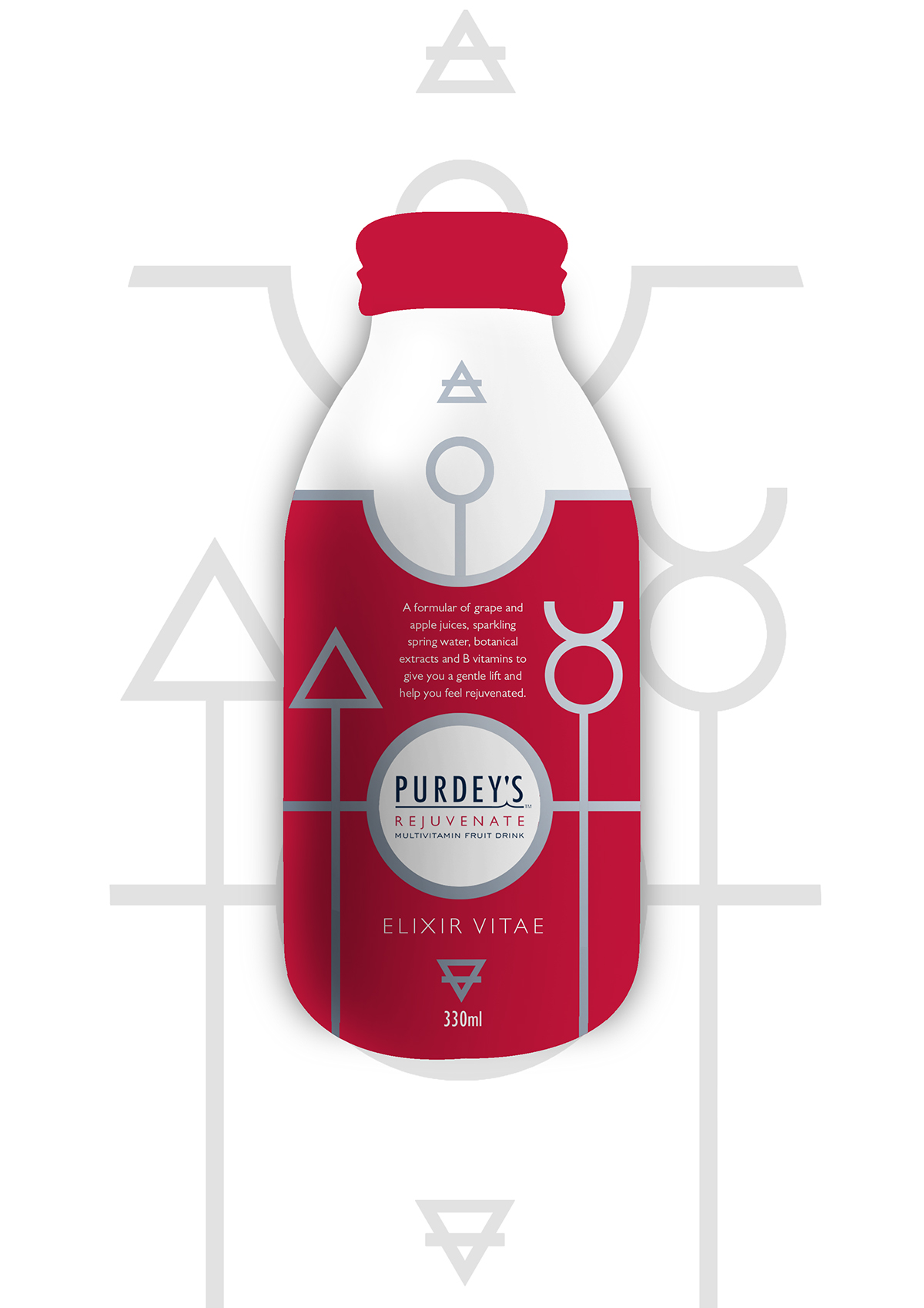 Adobe Portfolio Purdey's Rejuvenate drink bottle tshirt D&AD Competition Rebrand advert marketing   design alchemy occult symbols formula