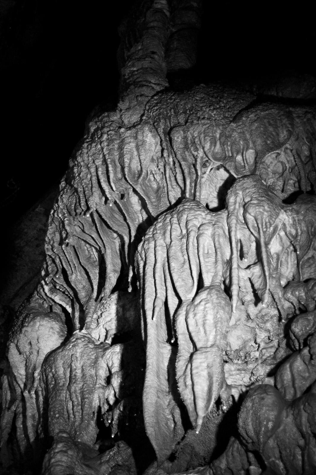 Caves cave subterranean MIssouri black and white stalagtiite dark underground hole cavern black White ground Nature