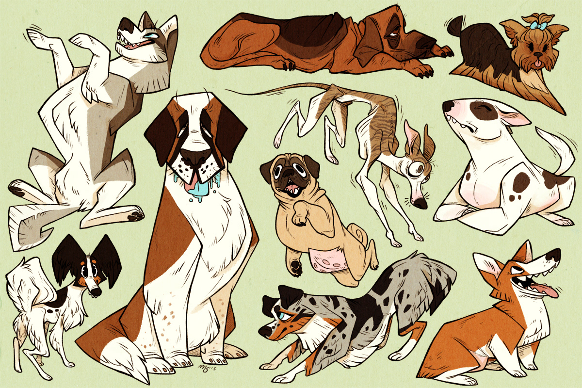 dogs canines pets animals illustration2015