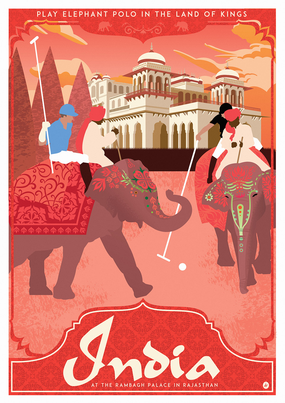 travel poster India elephants polo sports