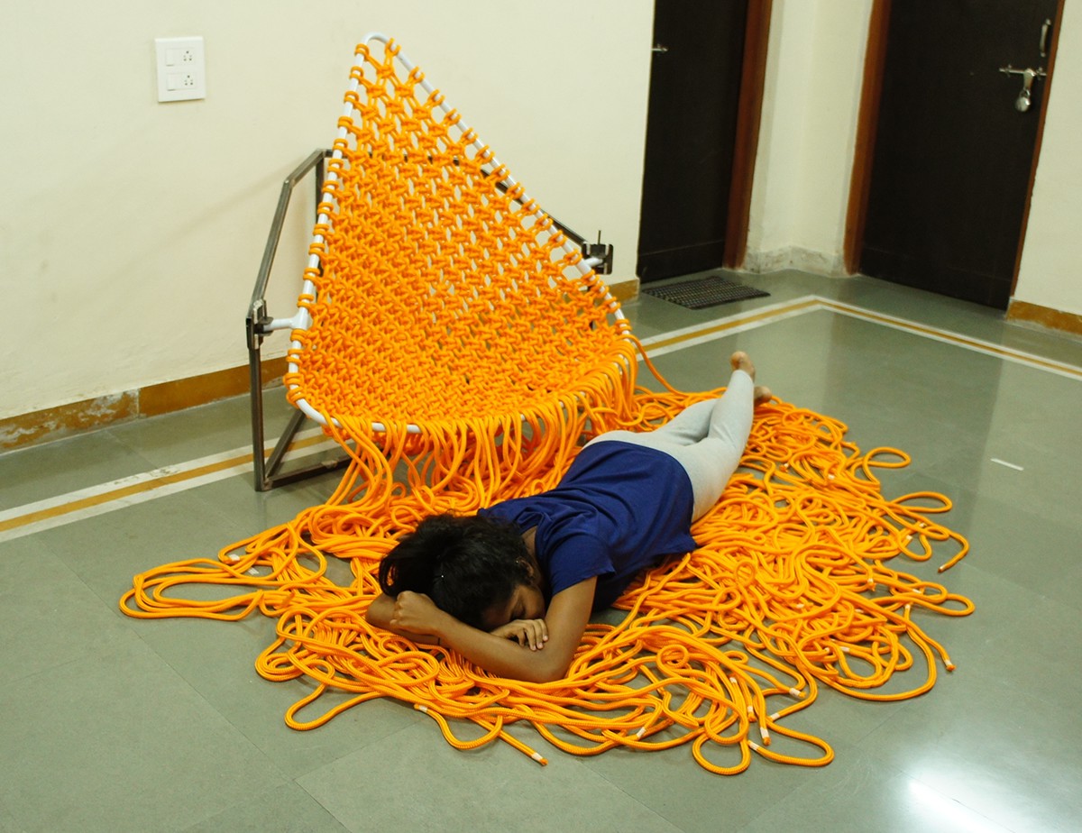 corner seating weaving sunday metal ropes orange cozy