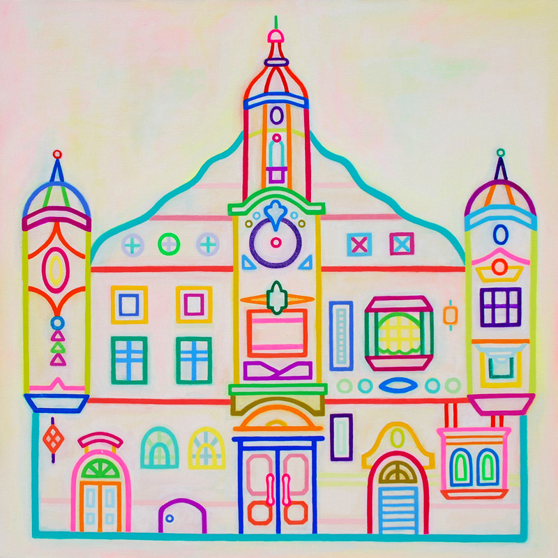mayumi shimoda mayumishimoda painting art paint colorful line canvas Castle acrylic