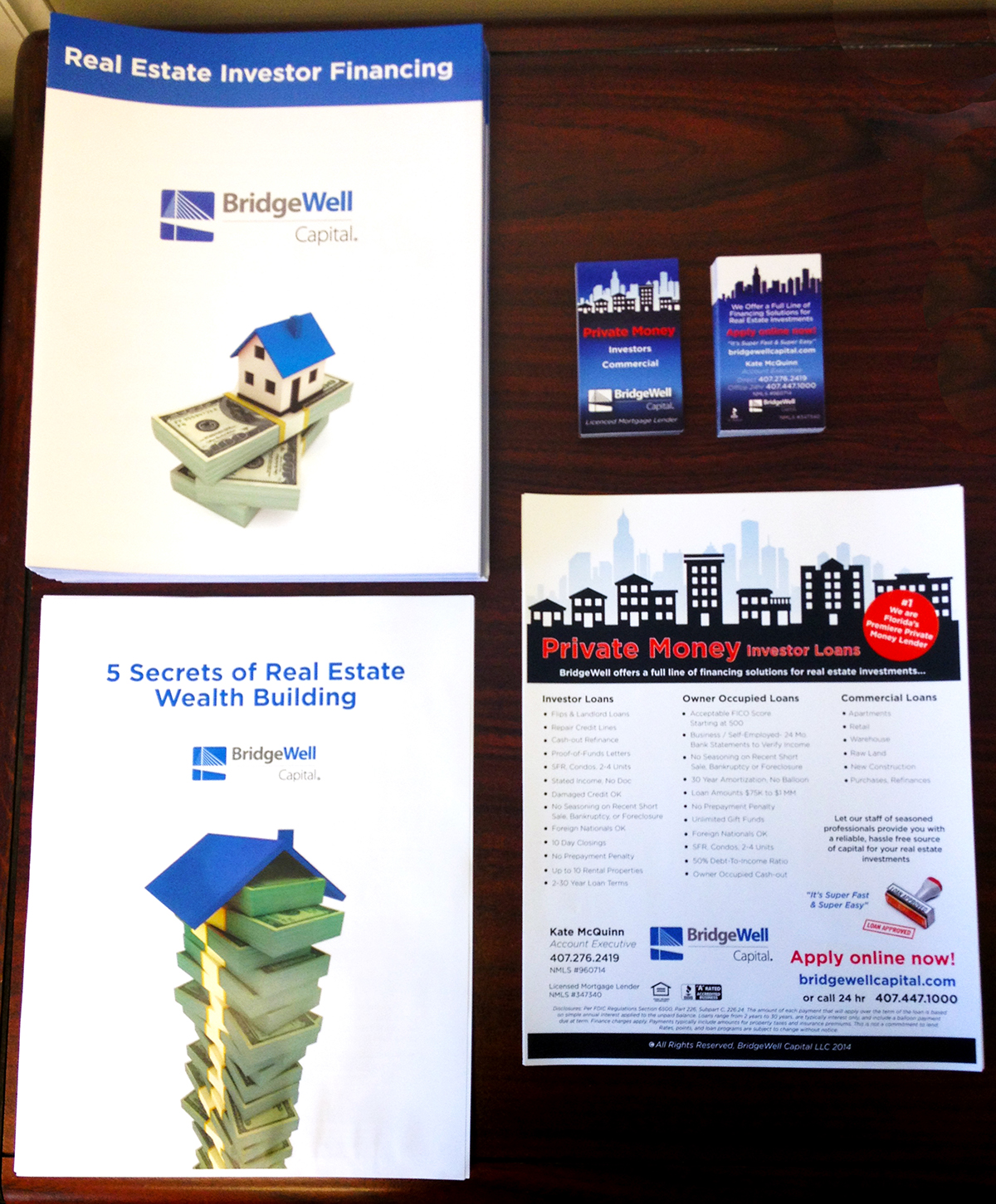 BridgeWell Capital loans Investments marketing   flier business card Corporate Identity brochures banner pop up table top banner