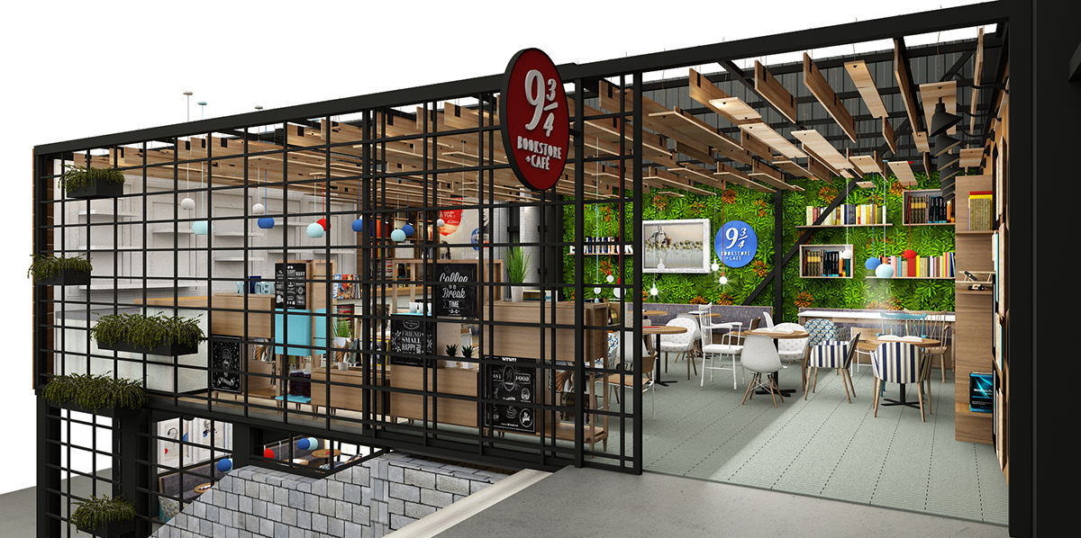Coffee Store Coffee commercial commercial design medellin 9 3/4 bookstore 9 3/4 colombia PLASMA NODO vida util Commercial Interiors Render 3D library Bookstore coffee