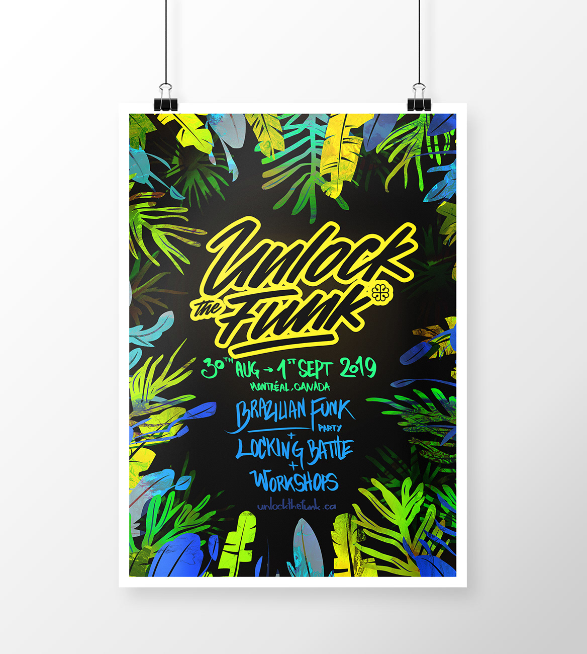 Funk locking DANCE   Event Montreal Advertising  communication social medias palm leaves Tropical