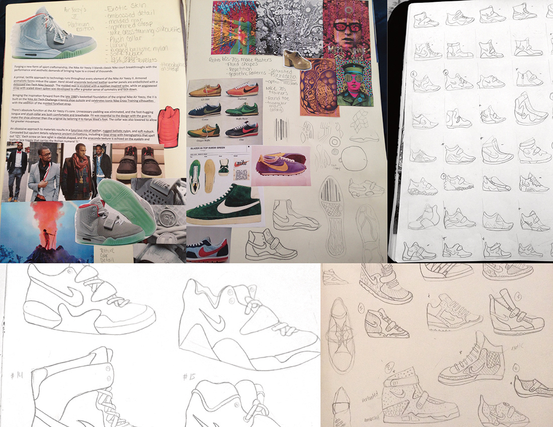 Nike Air Yeezy sneakers footwear athletic kids psychedelic 70s 60s sports Renderings accessories sketch color SCAD
