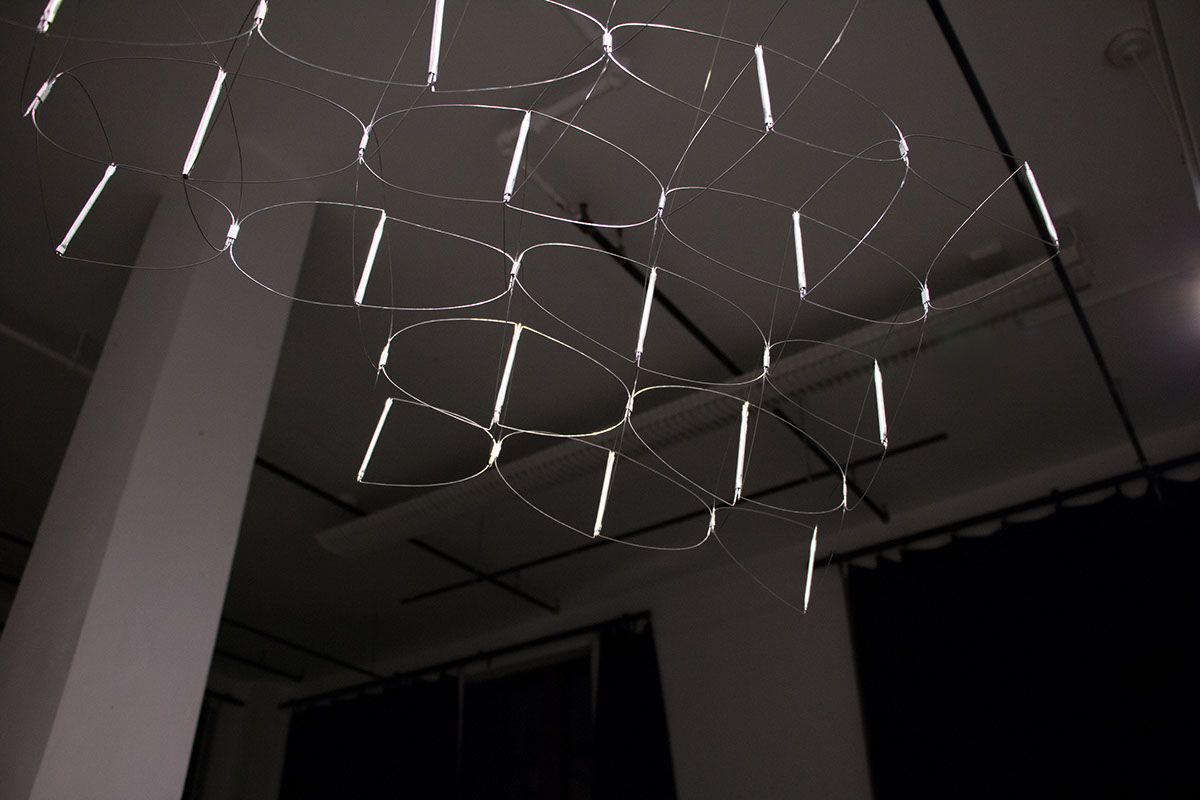 sculpture wire suspended hanging tubing steel aluminum hinge crimp modular