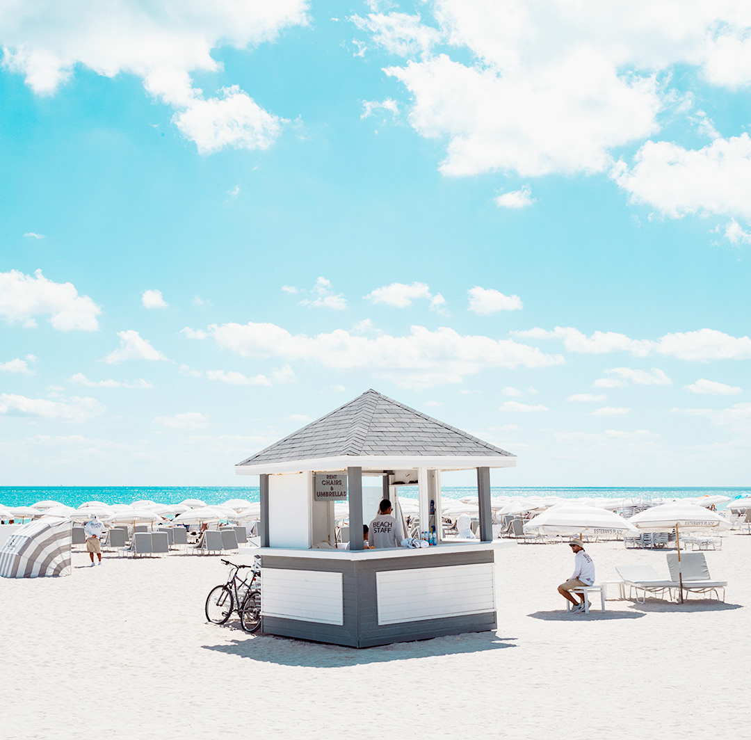 miami beach florida cabana sand bikini woman Umbrella minimalist Ocean
