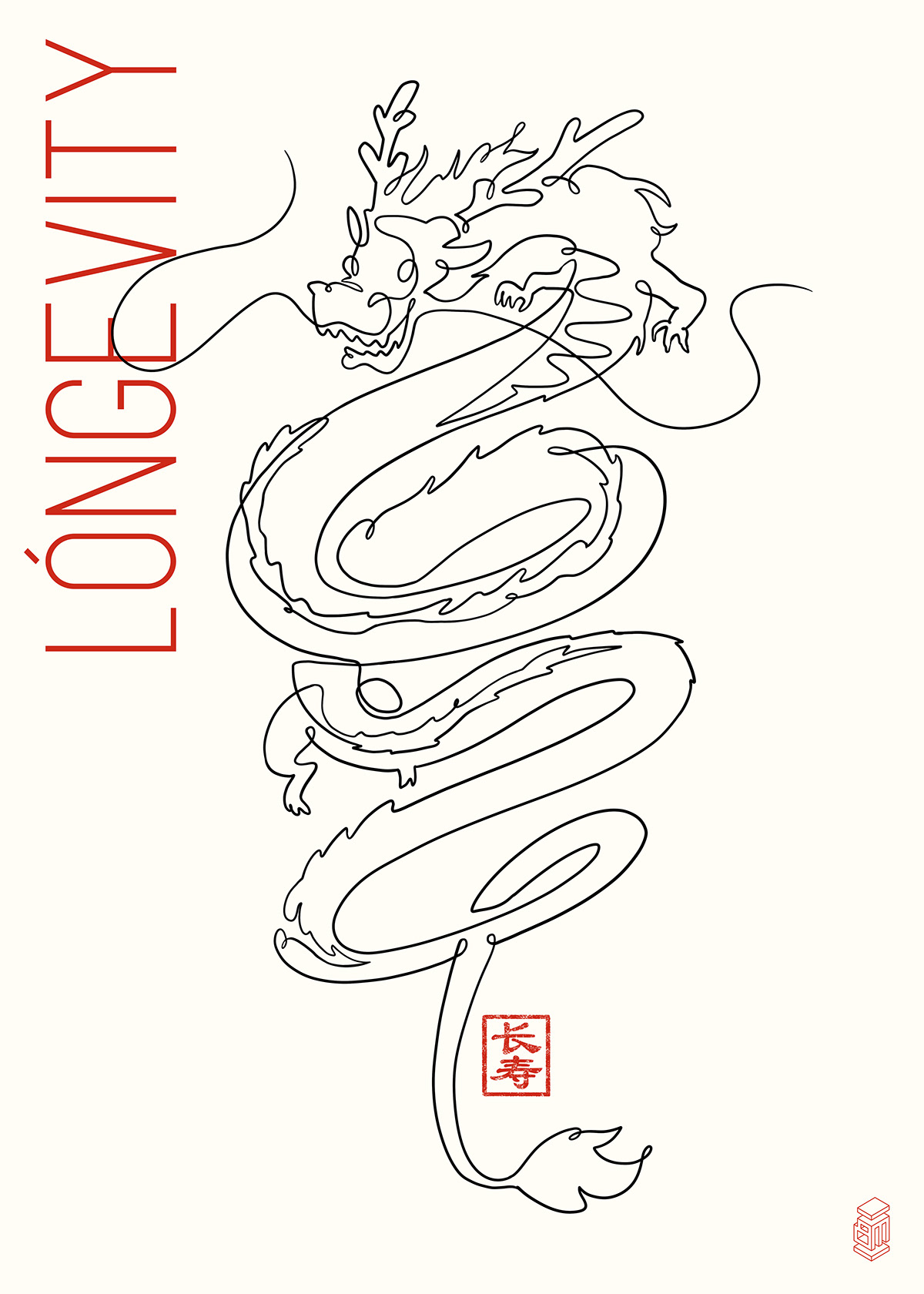 dragon stroke cny poster minimalist simple Digital Art  ILLUSTRATION  Character design  digital illustration
