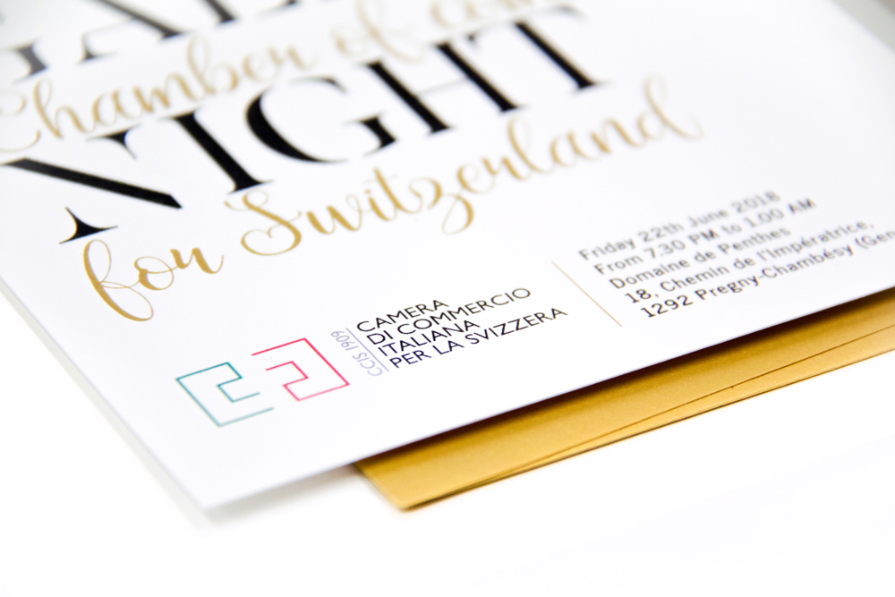 Invitation Gala night card envelope swiss design elegance