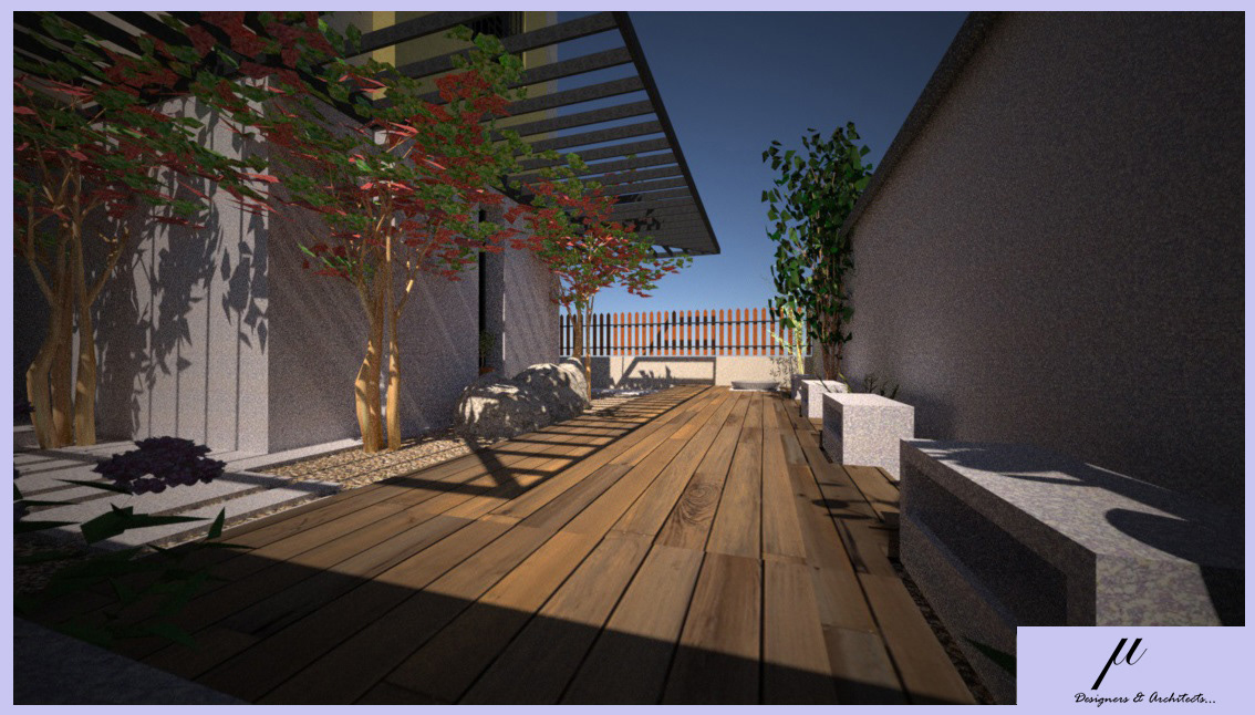 Landscape backyard design zen garden deck minimal