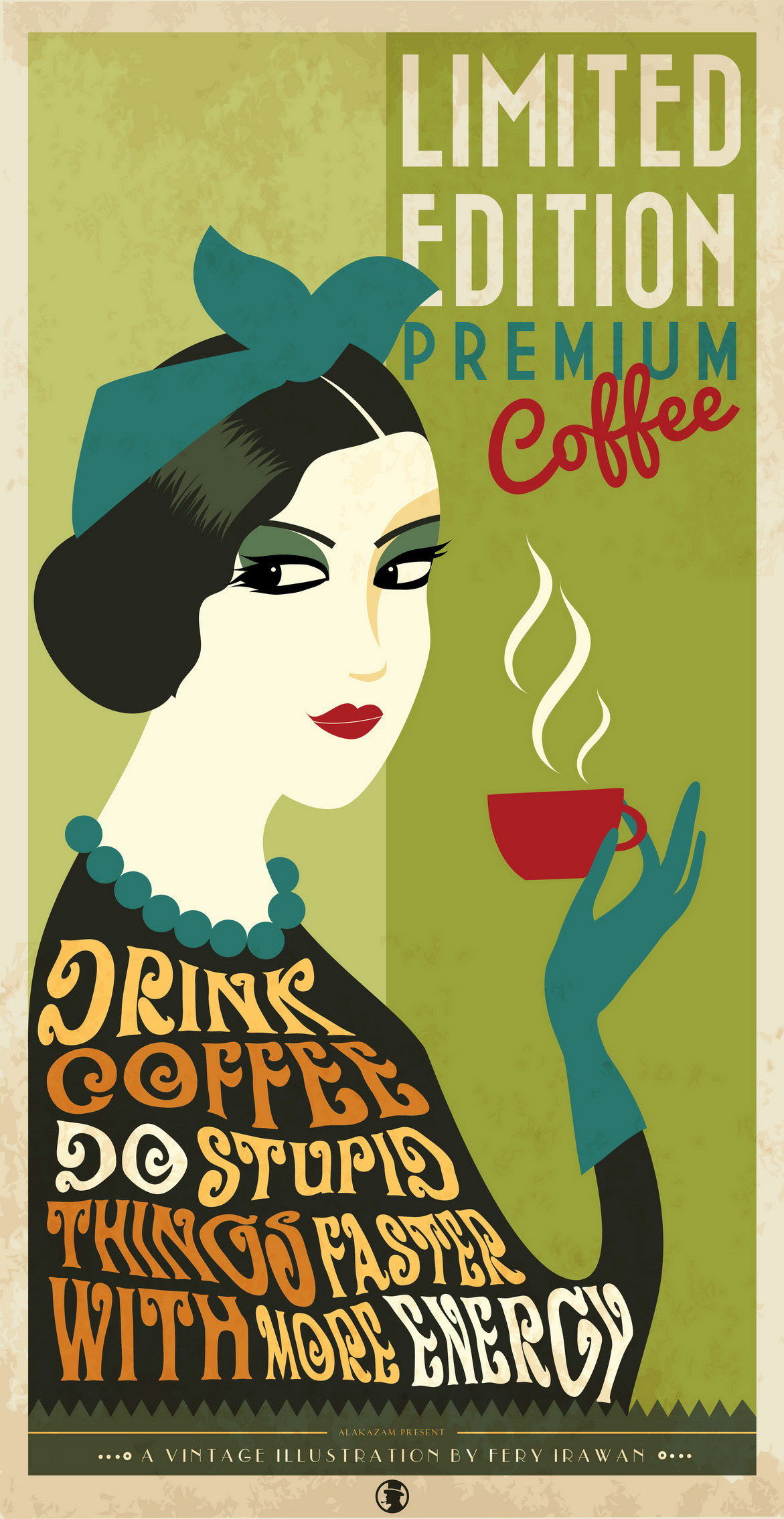ILLUSTRATION    poster vintage Coffee vector  girl cafe