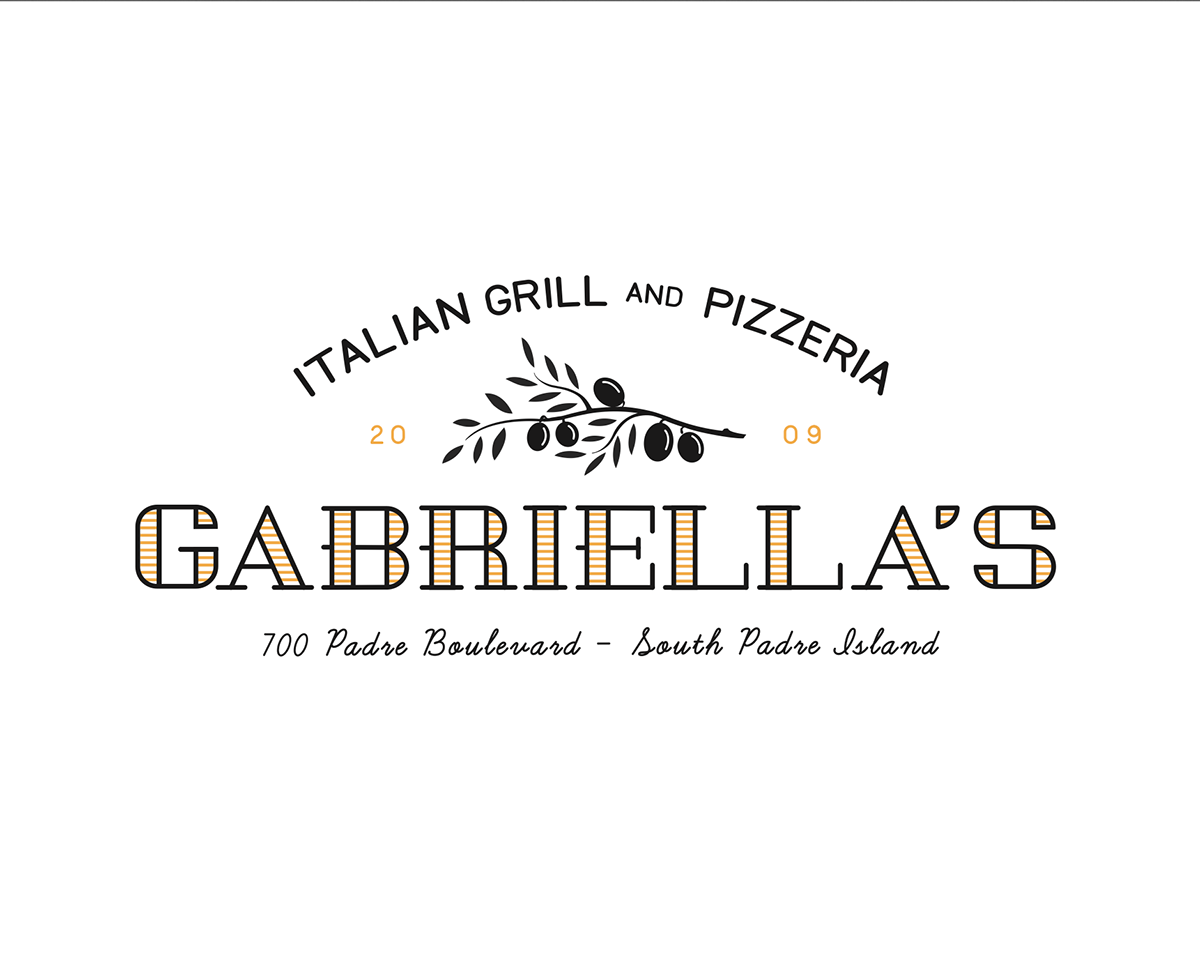 Gabriella's italian Food  grill Pizza logo brandmark type lettering restaurant menu beer