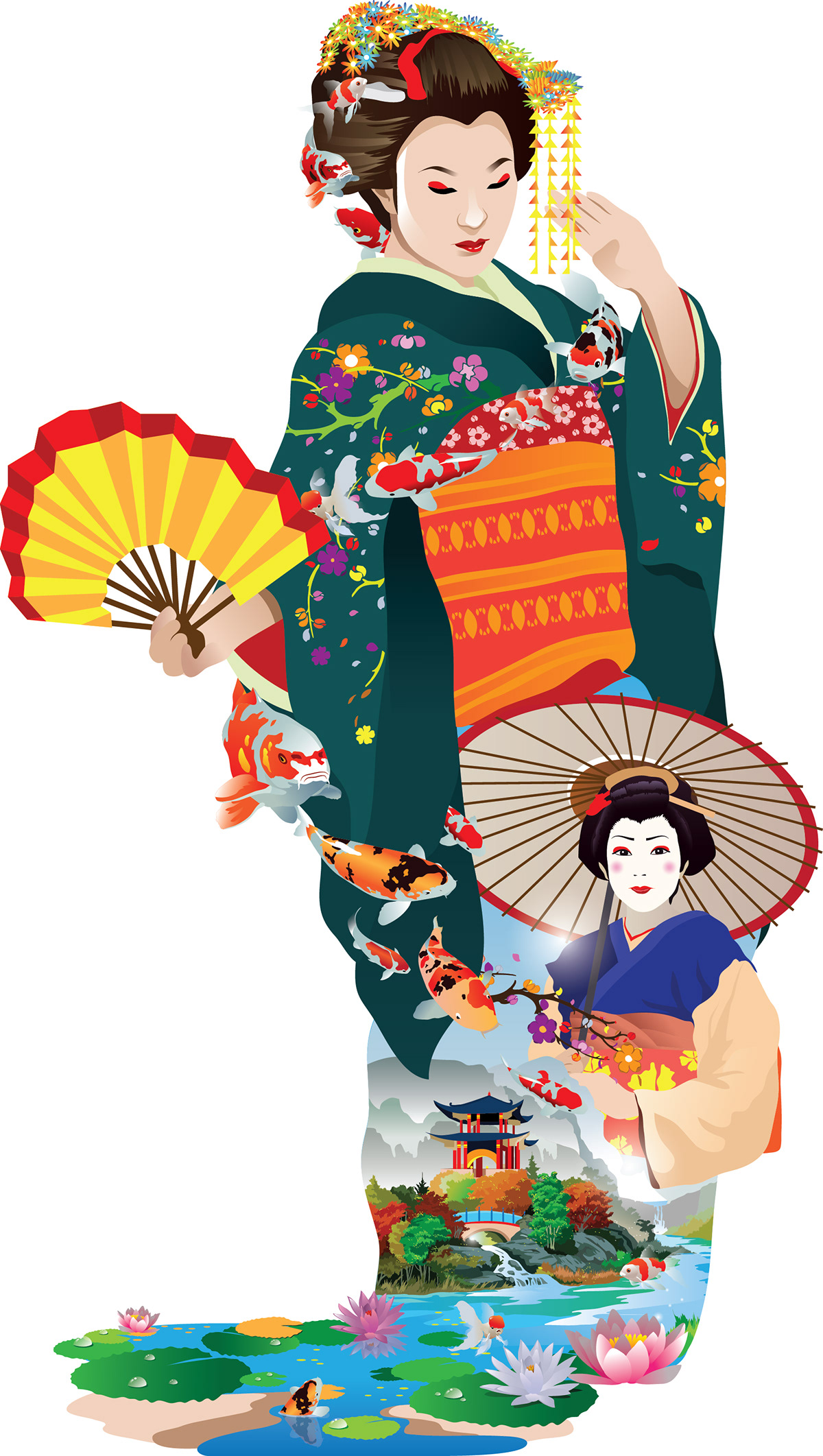 geisha design graphics illustration art fish