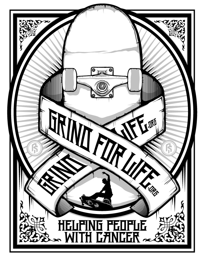 Ryan Steely cancer Grind for life black and white skateboarding