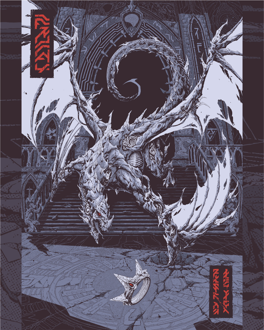 concept art Cyberpunk Cyborg dragon FUTURISM graphic art lovecraft poster screenprint weird