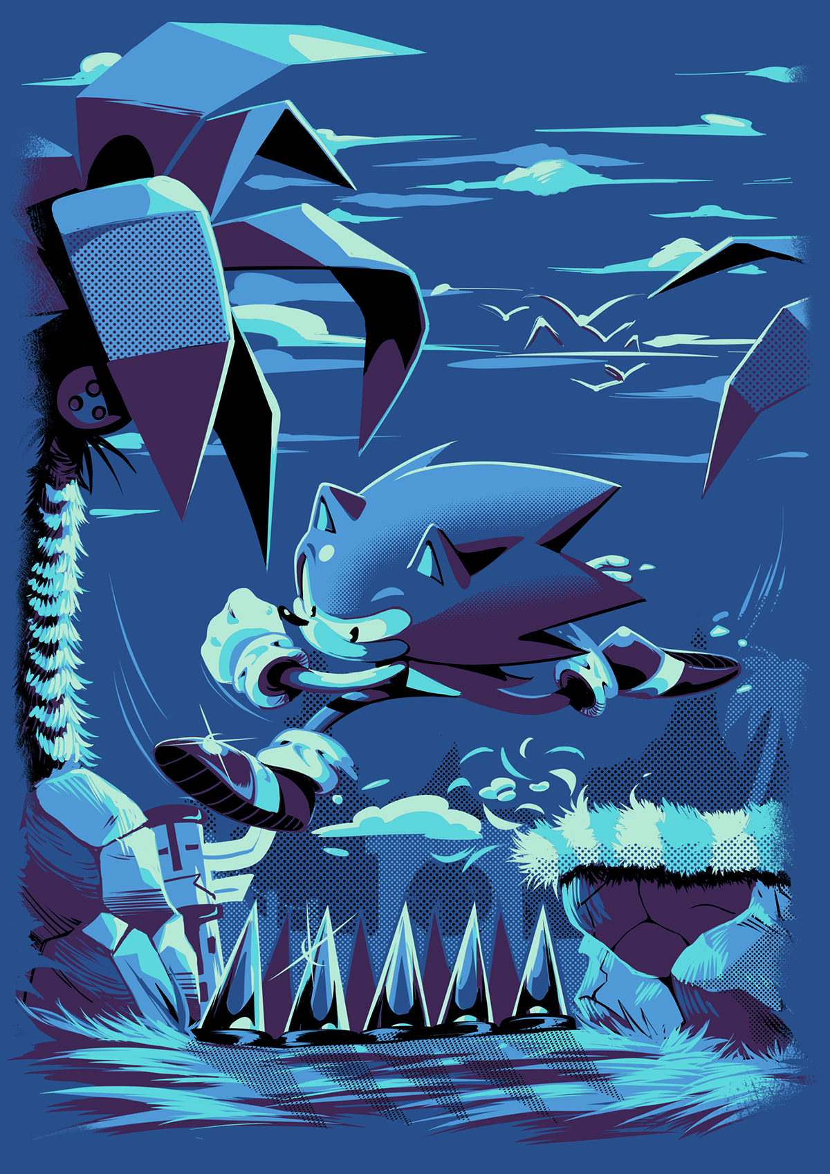 Sonic Green Hill Zone Game Design Shirt128 Poster for Sale by  MindsparkCreati