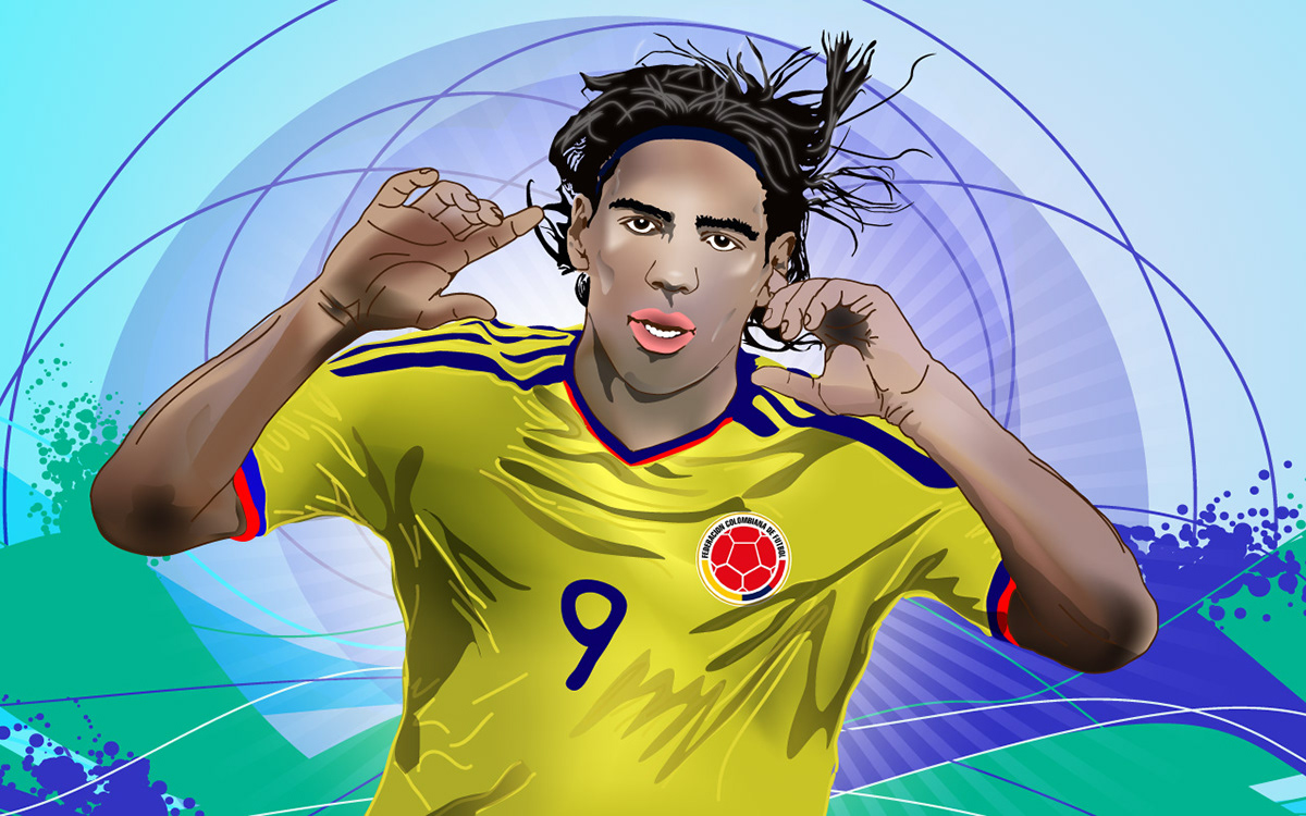 colombia  soccer  futbol  falcao  falcao garcia  sports football portrait vector