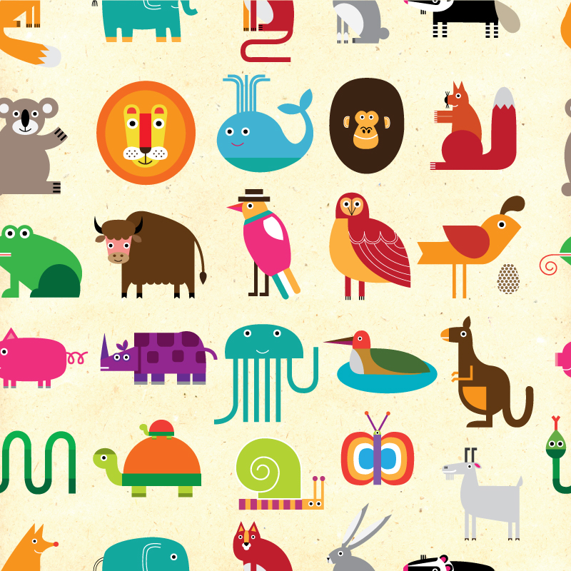 ABC An alphabet An alphabetbook letters kids book for children Colourful letters ABC-poster Patterns funny animals vector