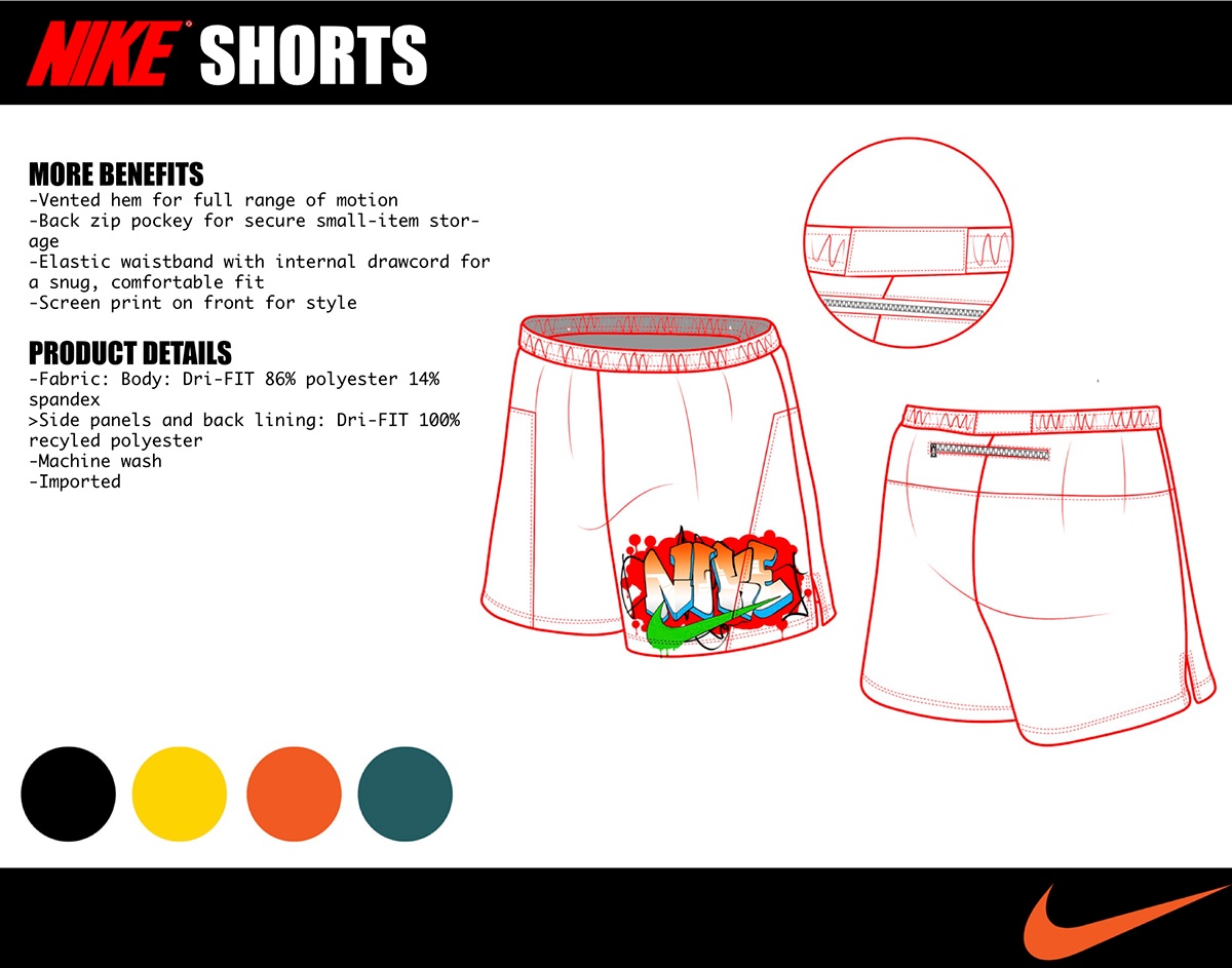 Nike SCAD Menswear activewear Sportswear technical flats spec sheets costing sheets