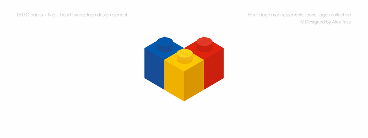 Lego bricks, flag, heart shape logo design symbol