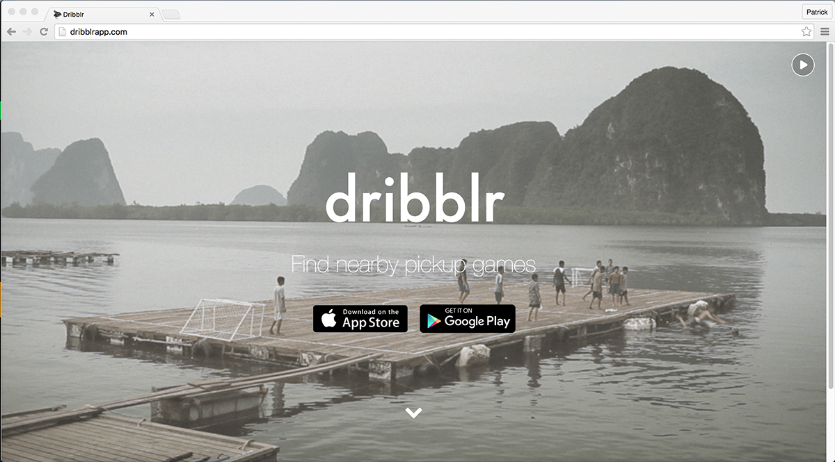 Dribblr sports app Startup landing page