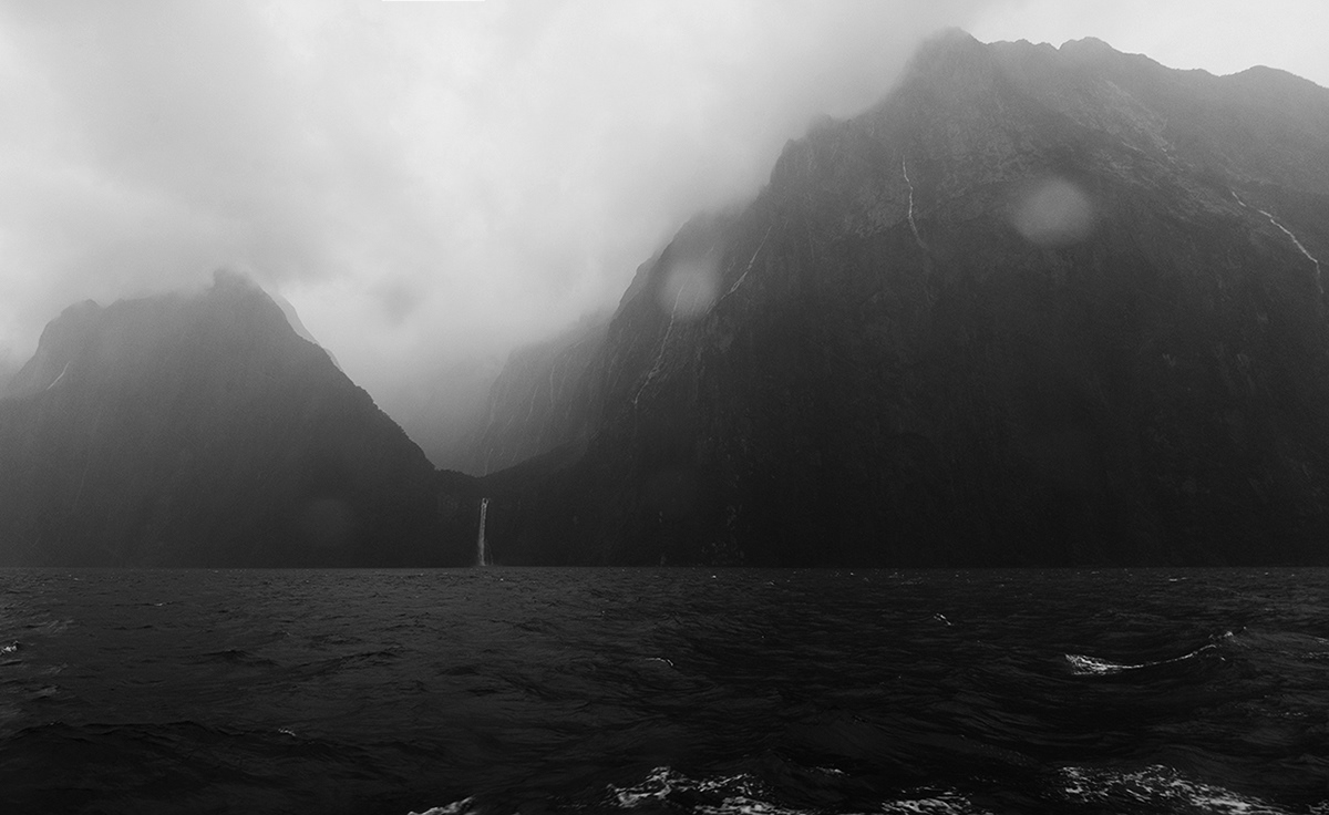 New Zealand milford sound black White black and white photo panoramic Retro Travel