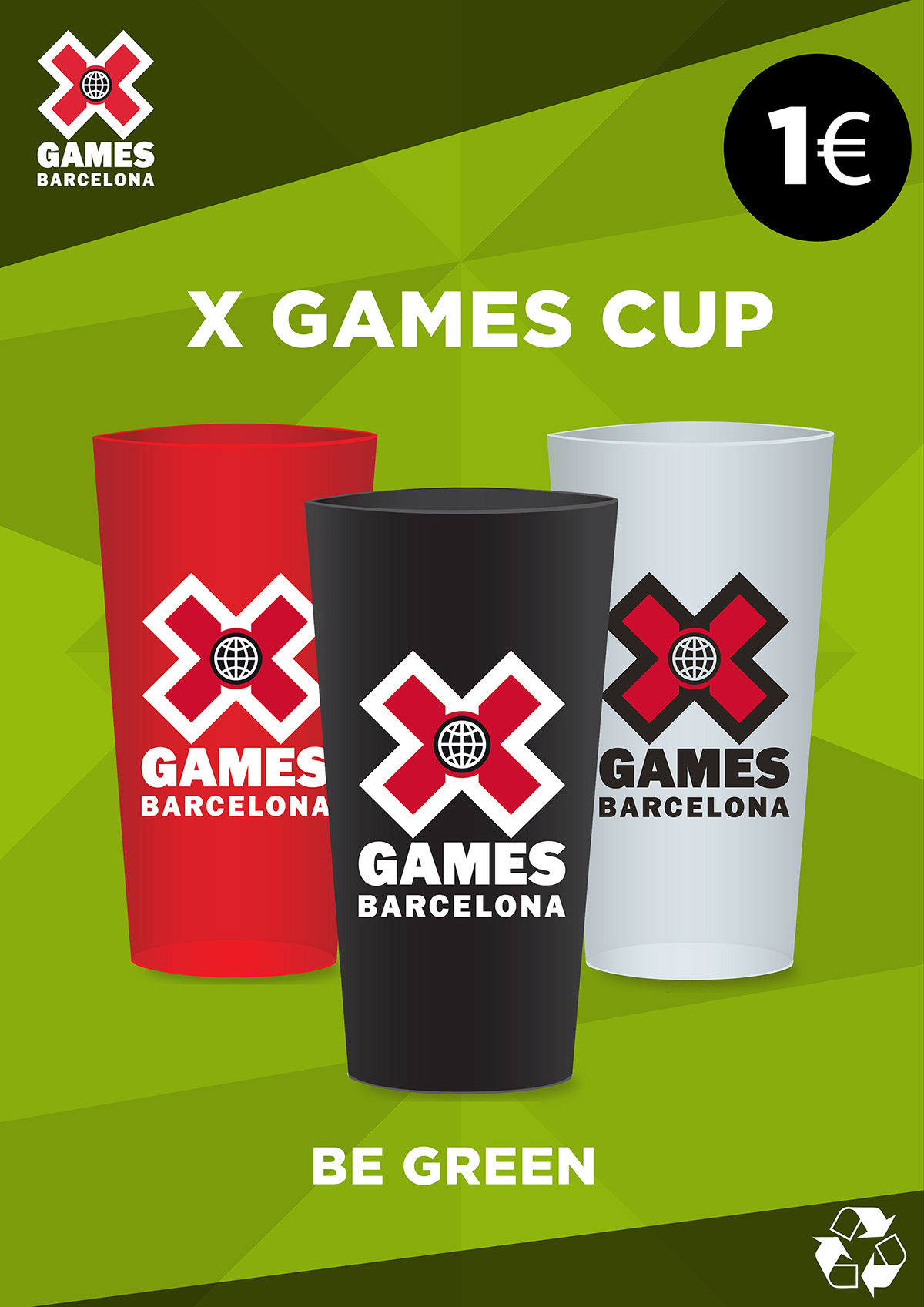 Signage señaletica cartelería X GAMES barcelona xtreme sports bleachers BE GREEN