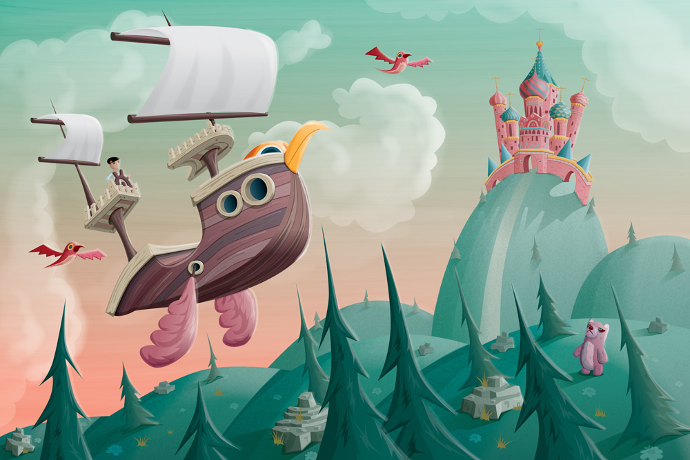 fairy tales  vector art Flying Ship Russian fairy tale