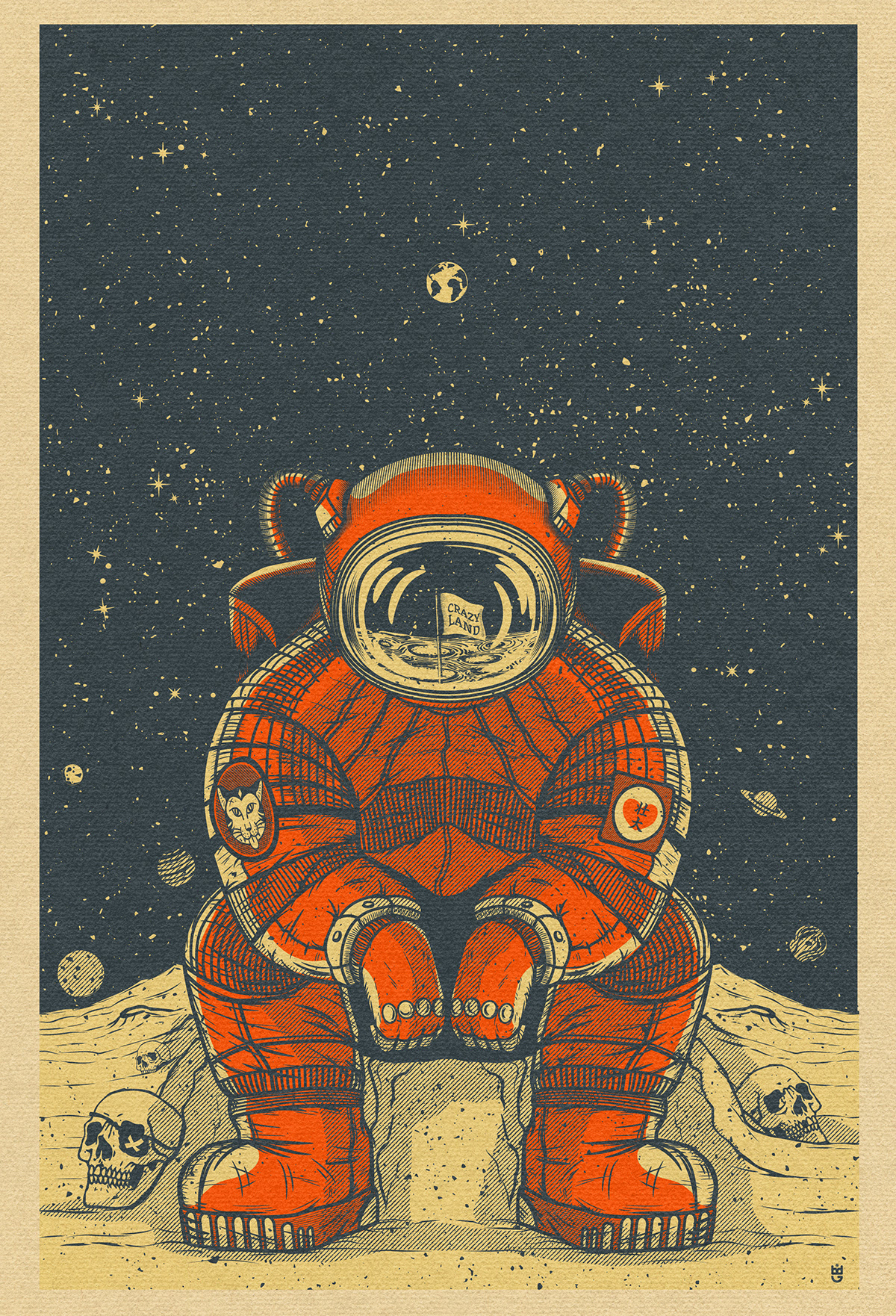 astronaut vector vintage Retro artwork Digital Art  ILLUSTRATION  Character design  adobe illustrator Graphic Designer