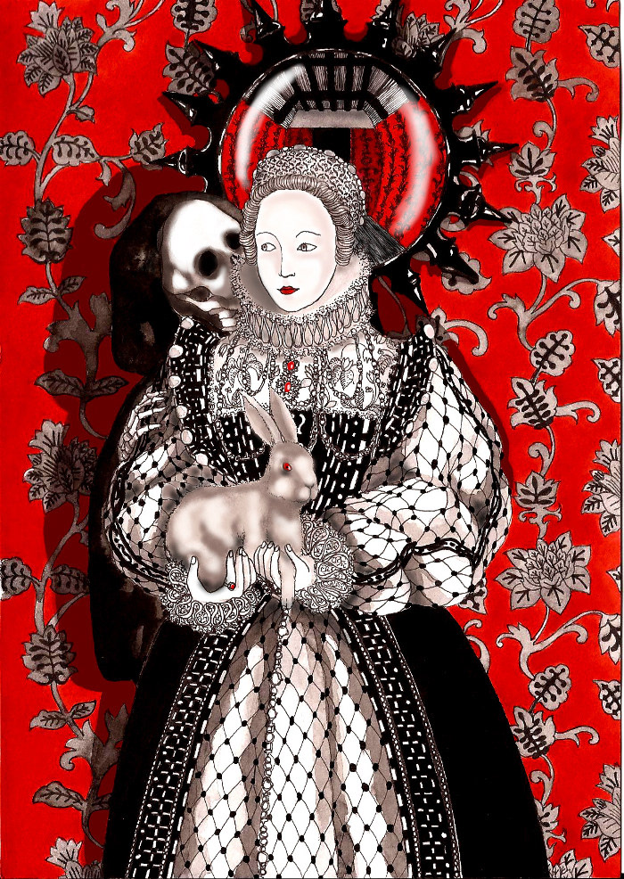 queen death gothic Arnolfini rabbit red black wallpaper tudor