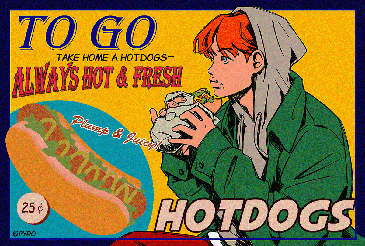 illust ILLUSTRATION  boy girl hotdog Coffee frenchfries Food 