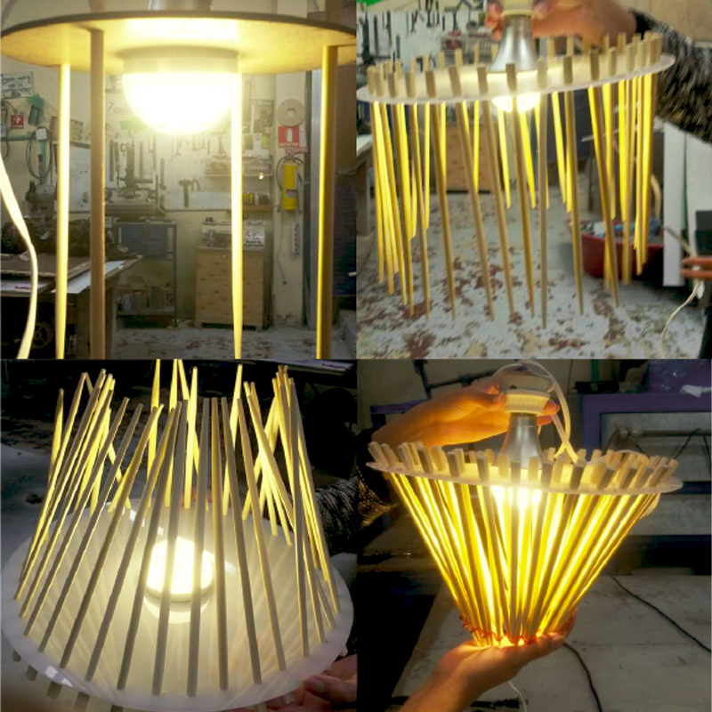 lampara palitos chinos chopsticks upcycling madera Lamp wok