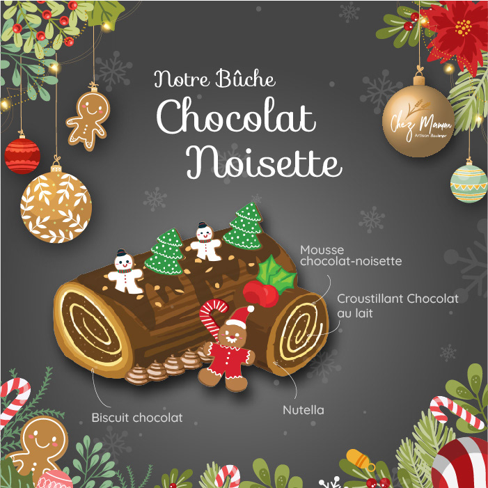 buche cake card Christmas gateaux menu new year noel restaurant xmas