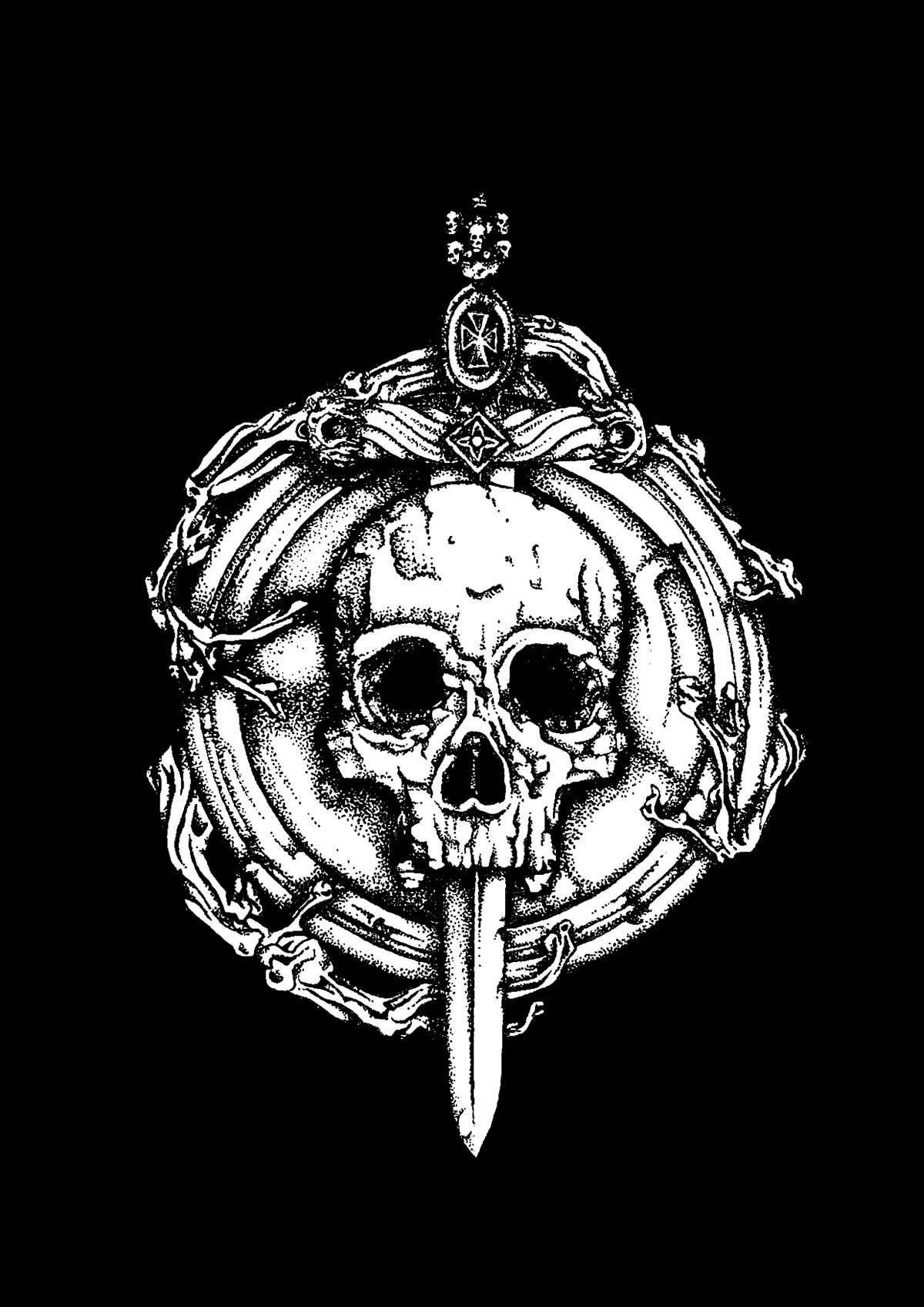 skull bishop Pointillism dotwork traditional ILLUSTRATION  dagger dark art gothic barcelona