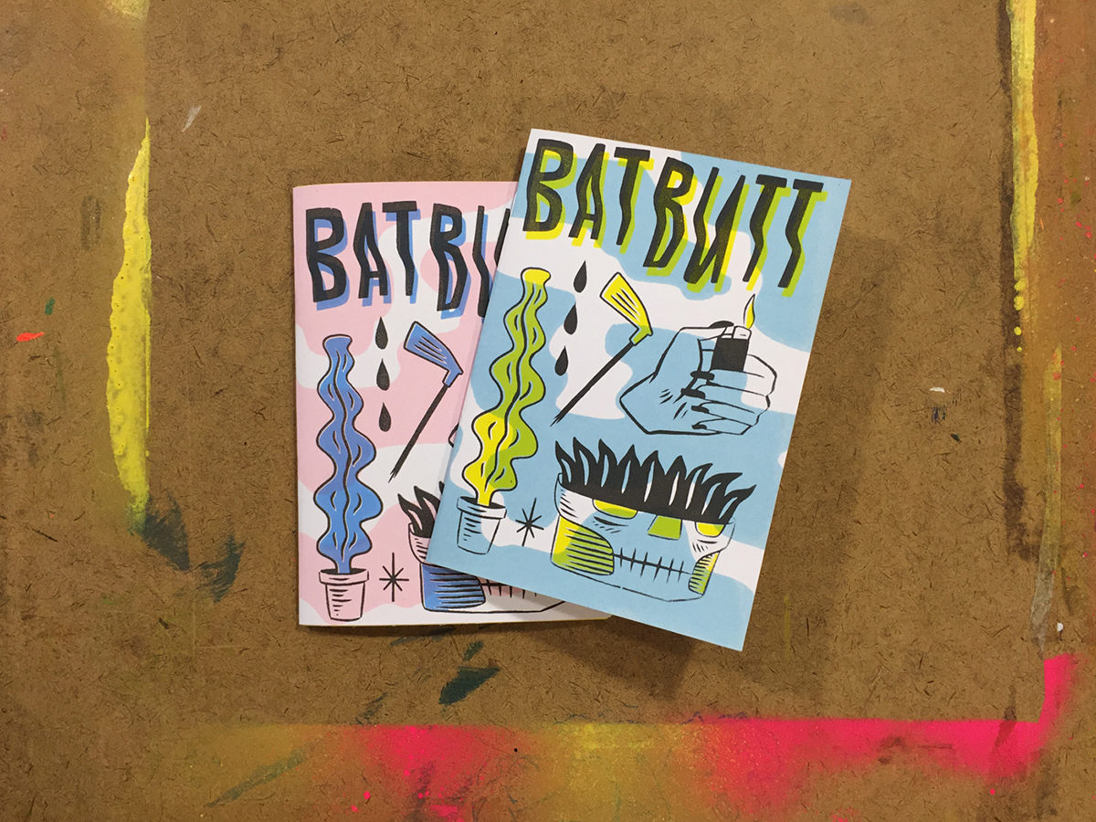 bat butt Zine  publication stickers screen print limited Bat Butt golf girl dice chicken issue Xerox Pot Plant