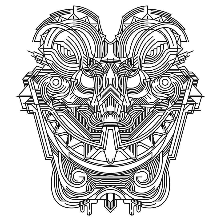 demon mask vector draw Ancient draftsman design line detail Collection
