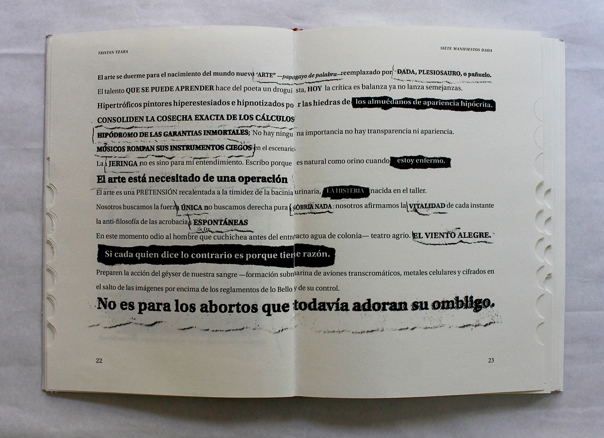 tipografia cosgaya fadu tristan tzara Dada book design editorial book manifiesto handmande collage libro
