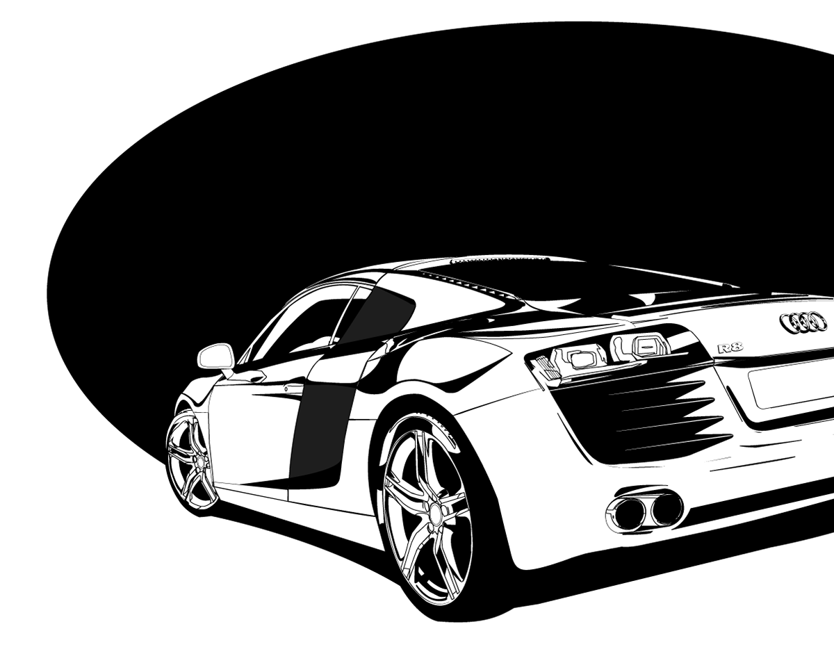 Audi Audi R8 Illustrator vector art artwork black and white Vehicle design