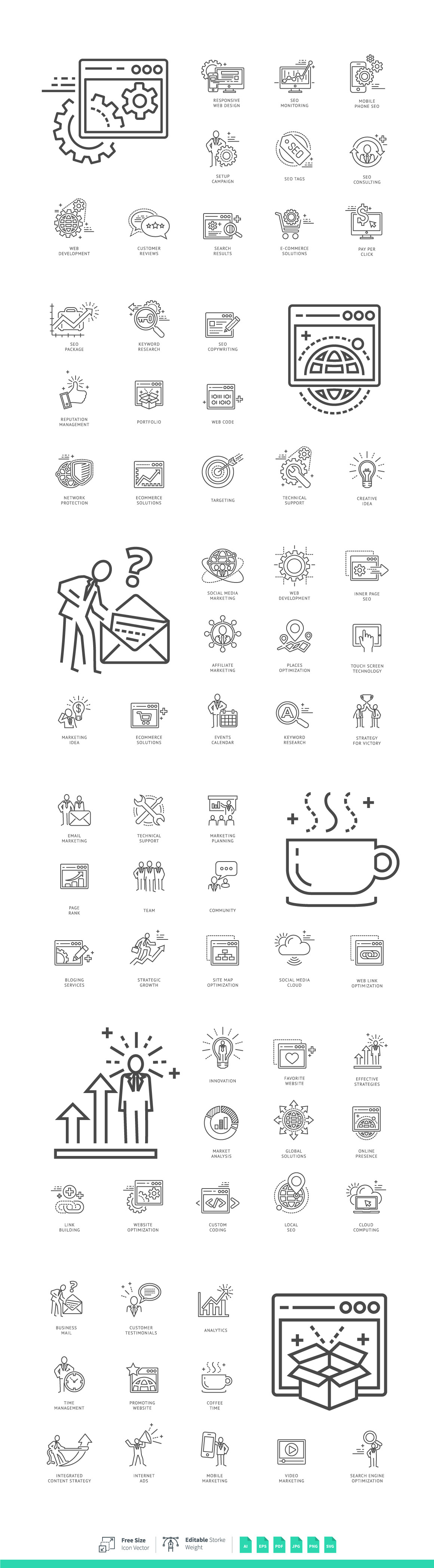 SEO Internet marketing   services concept symbols Icon ILLUSTRATION  Website Computer