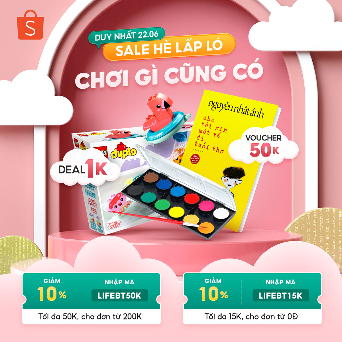 Advertising  banner book Ecommerce key visual landing page Shopee Social media post summer toy