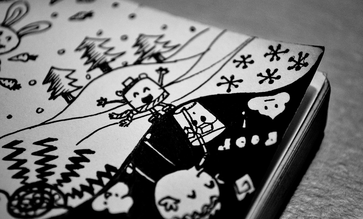 doodle doodlebook moleskine sketchbook daily sketch cute Character black White India scribble Marker