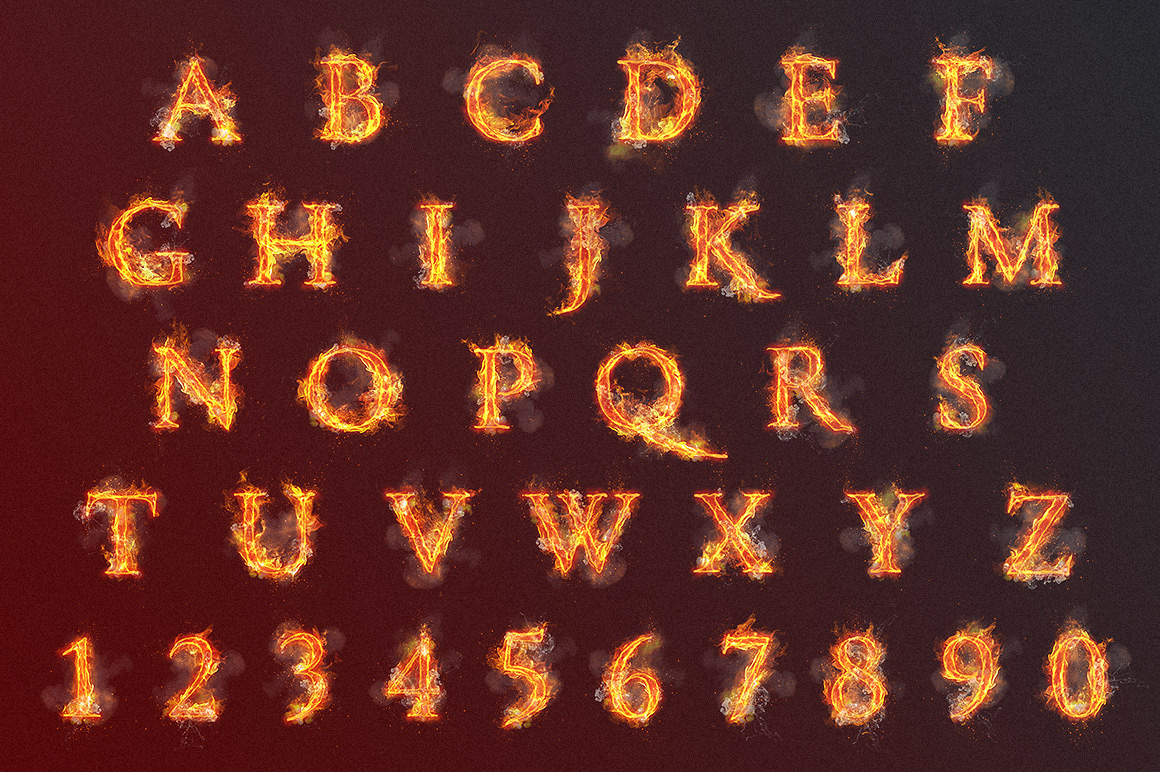 fire letter number burn flame font Hot spicy burning realistic